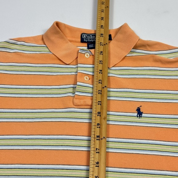 Polo Ralph Lauren Polo Shirt Mens Medium Orange Striped Cotton Golf Casual - Picture 7 of 10